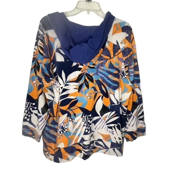 Zenergy By Chico's Blue Orange White Zip Hoodie Jacket Size 3 XL 16 Leaf Print - Picture 2 of 10